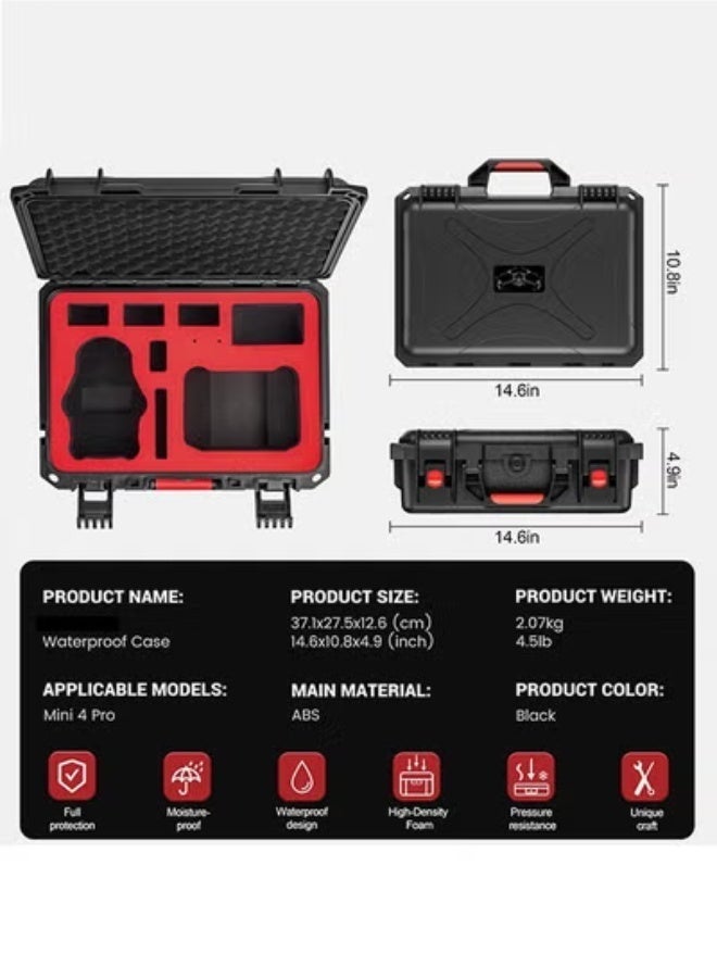 كيلا حافظة درون ميني 4 برو مقاومة للماء والصلبة، مزودة بحقيبة حمل مدمجة من مادة EVA مقاومة للصدمات ومقاومة للسقوط ومقاومة للضغط وآمنة لـ DJI Mini 4 Pro Fly More Combo ملحقات الطائرات بدون طيار لـ DJI RC 2/RC-N2 - Image 2